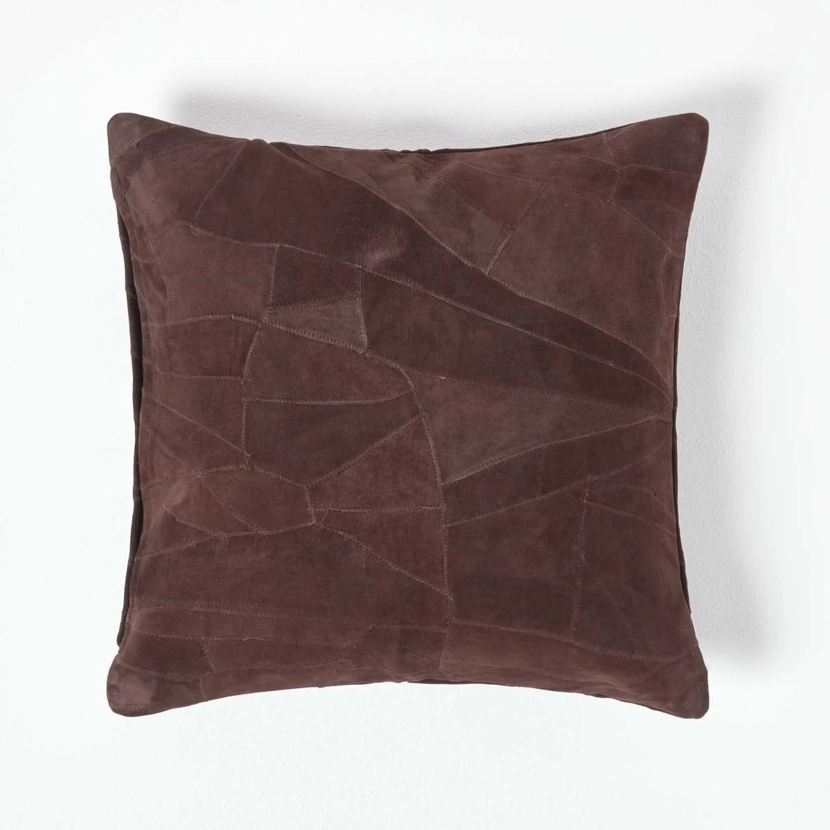 Chocolate Brown Real Leather Suede Cushion With Feather Filling