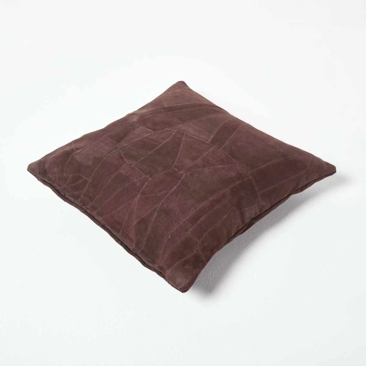 Chocolate Brown Real Leather Suede Cushion With Feather Filling - Image 3