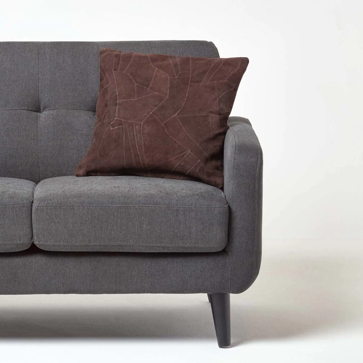 Chocolate Brown Real Leather Suede Cushion With Feather Filling - Image 4