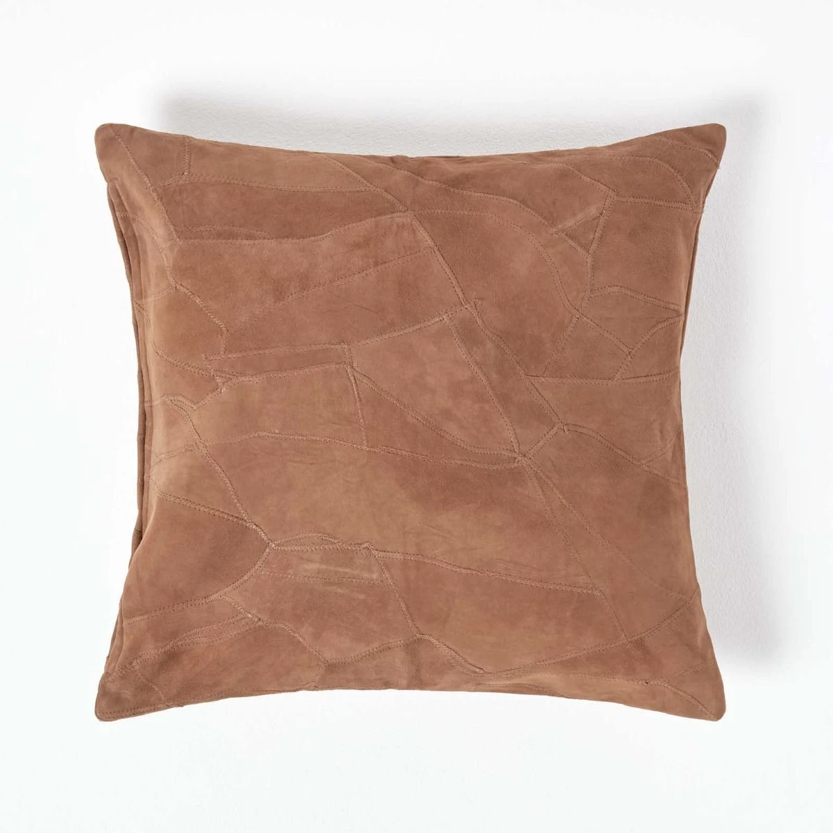 Tan Brown Real Leather Suede Cushion With Feather Filling