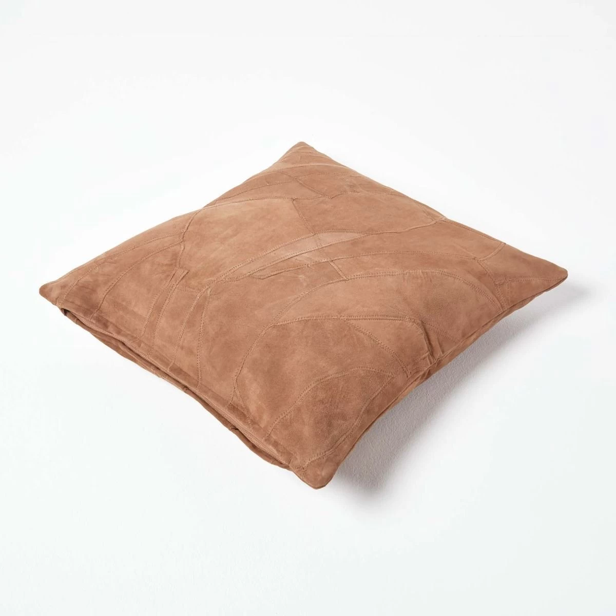 Tan Brown Real Leather Suede Cushion With Feather Filling - Image 3