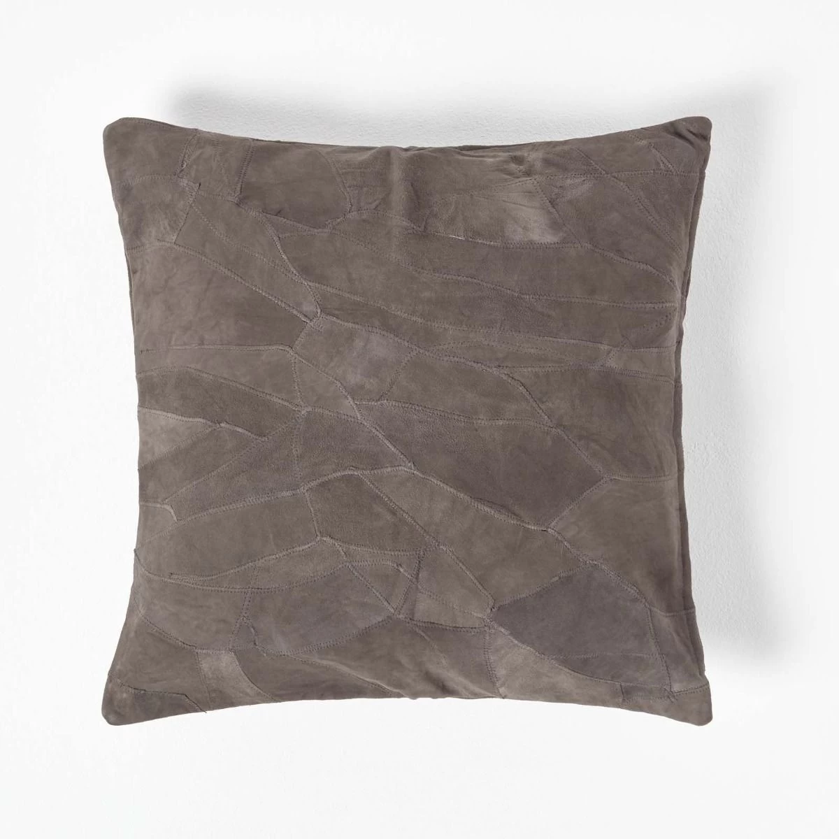 Grey Real Leather Suede Cushion With Feather Filling