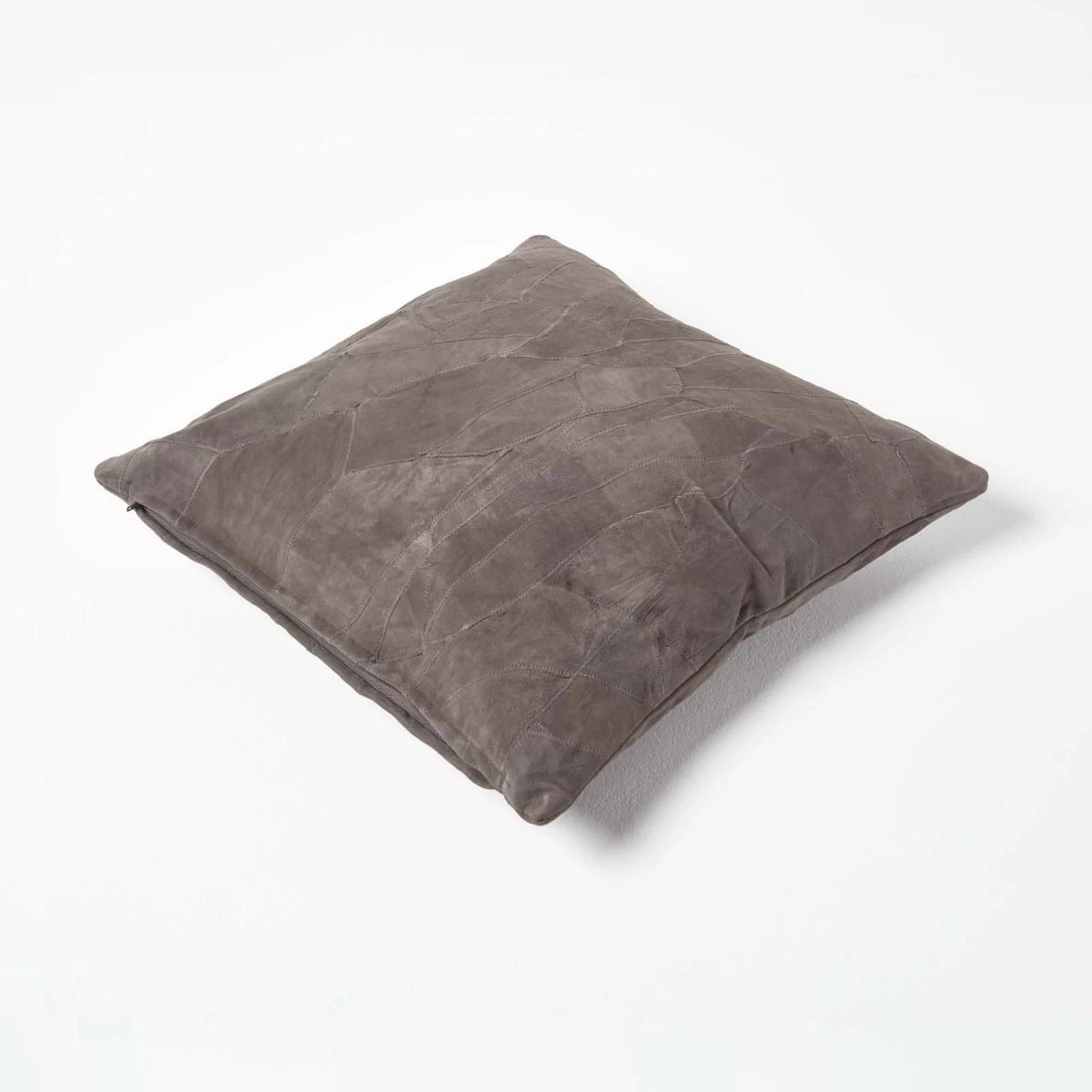 Grey Real Leather Suede Cushion With Feather Filling - Image 3