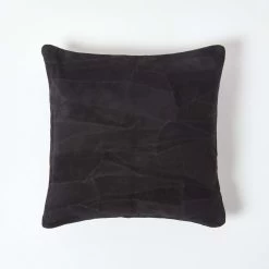 Black Real Leather Suede Cushion With Feather Filling