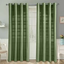 Cotton Rajput Ribbed Dark Olive Curtain Pair