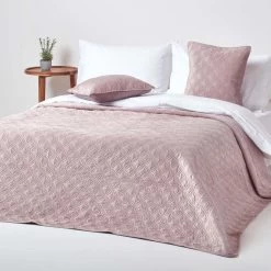 Pink Eternity Rings Geometric Velvet Bedspread, 200 X 200 Cm