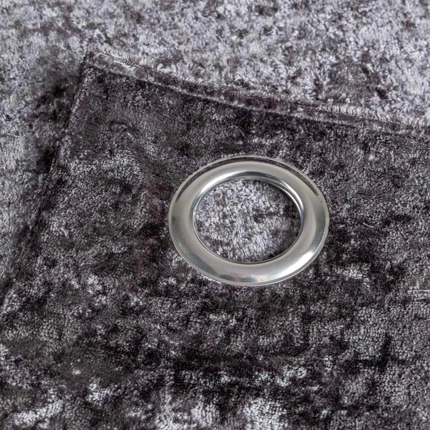 Dark Grey Luxury Crushed Velvet Lined Eyelet Curtain Pair - Image 3