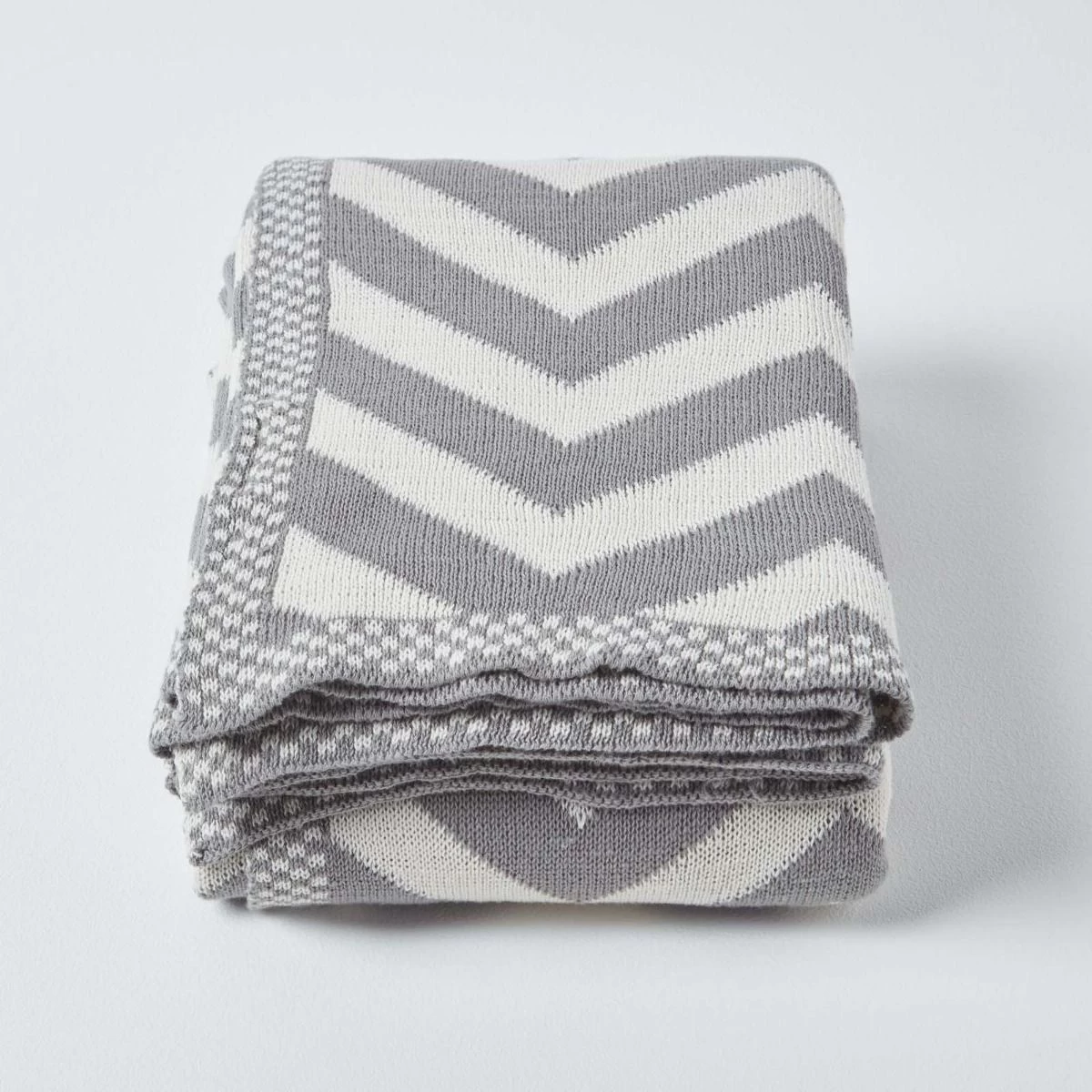 Grey Chevron Cotton Knitted Throw - Image 2