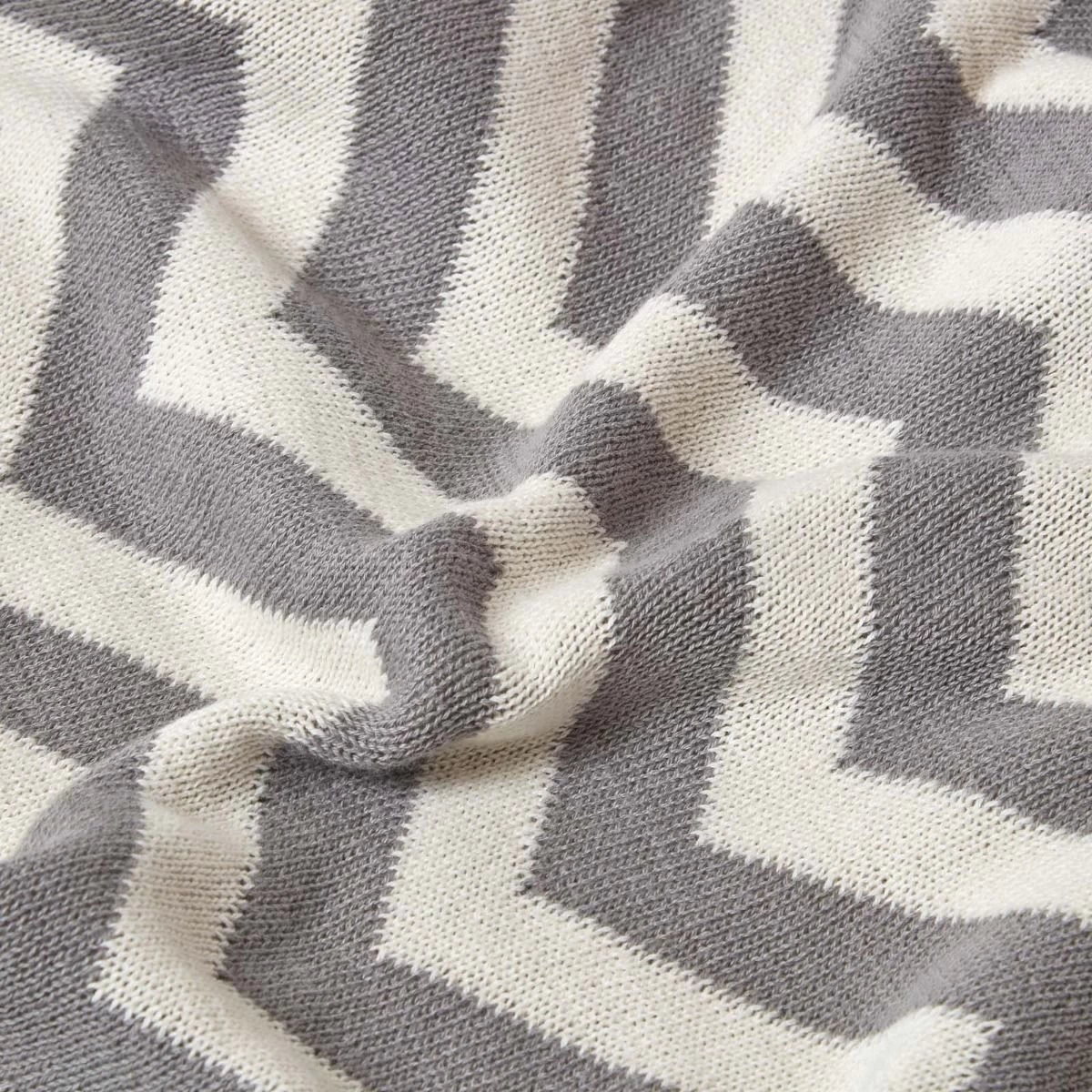 Grey Chevron Cotton Knitted Throw - Image 4