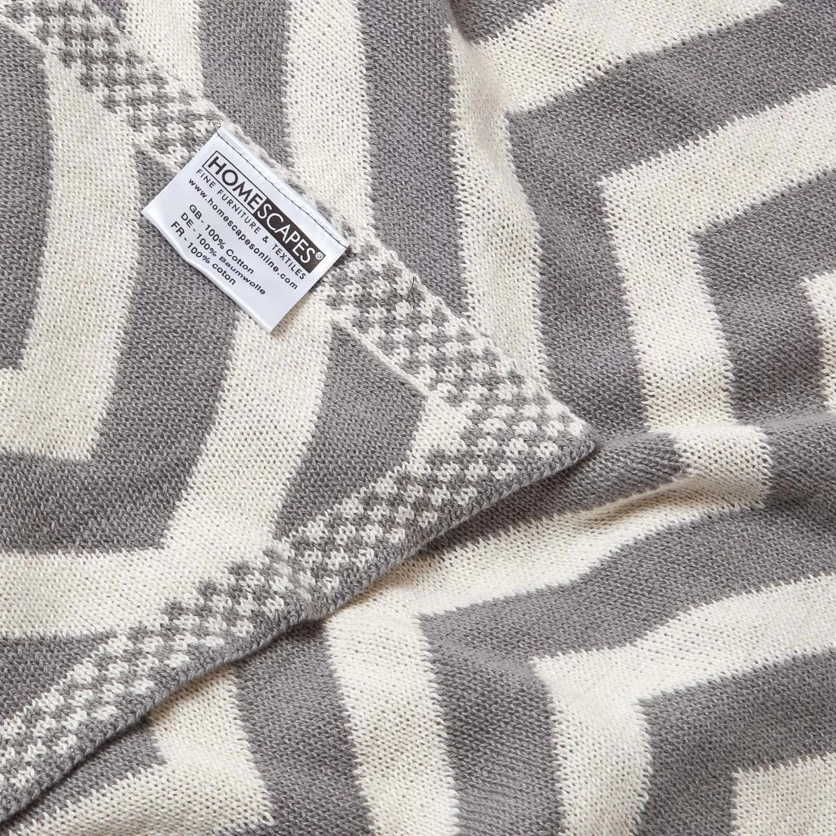 Grey Chevron Cotton Knitted Throw - Image 7