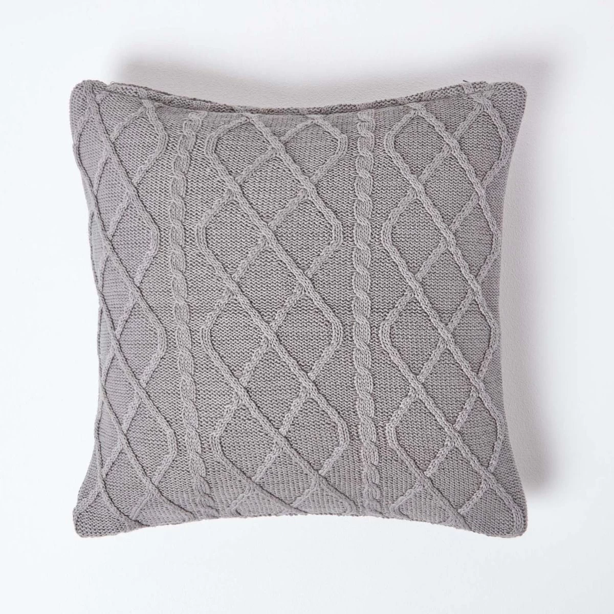 Grey Diamond Cable Knit Cushion Cover, 45 X 45 Cm