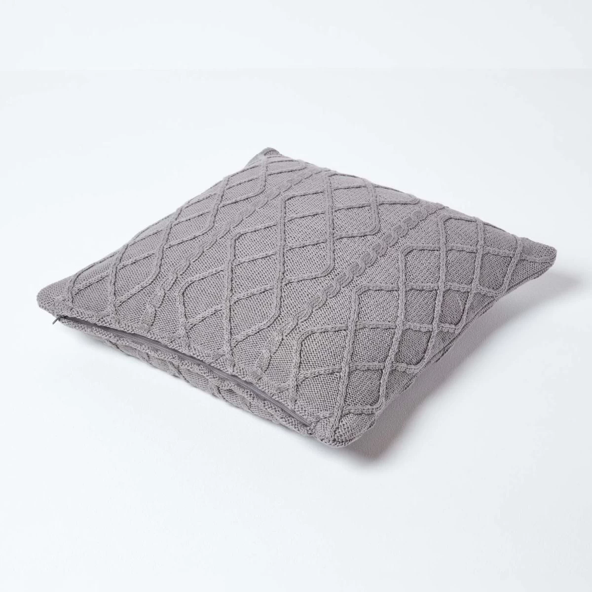 Grey Diamond Cable Knit Cushion Cover, 45 X 45 Cm - Image 3