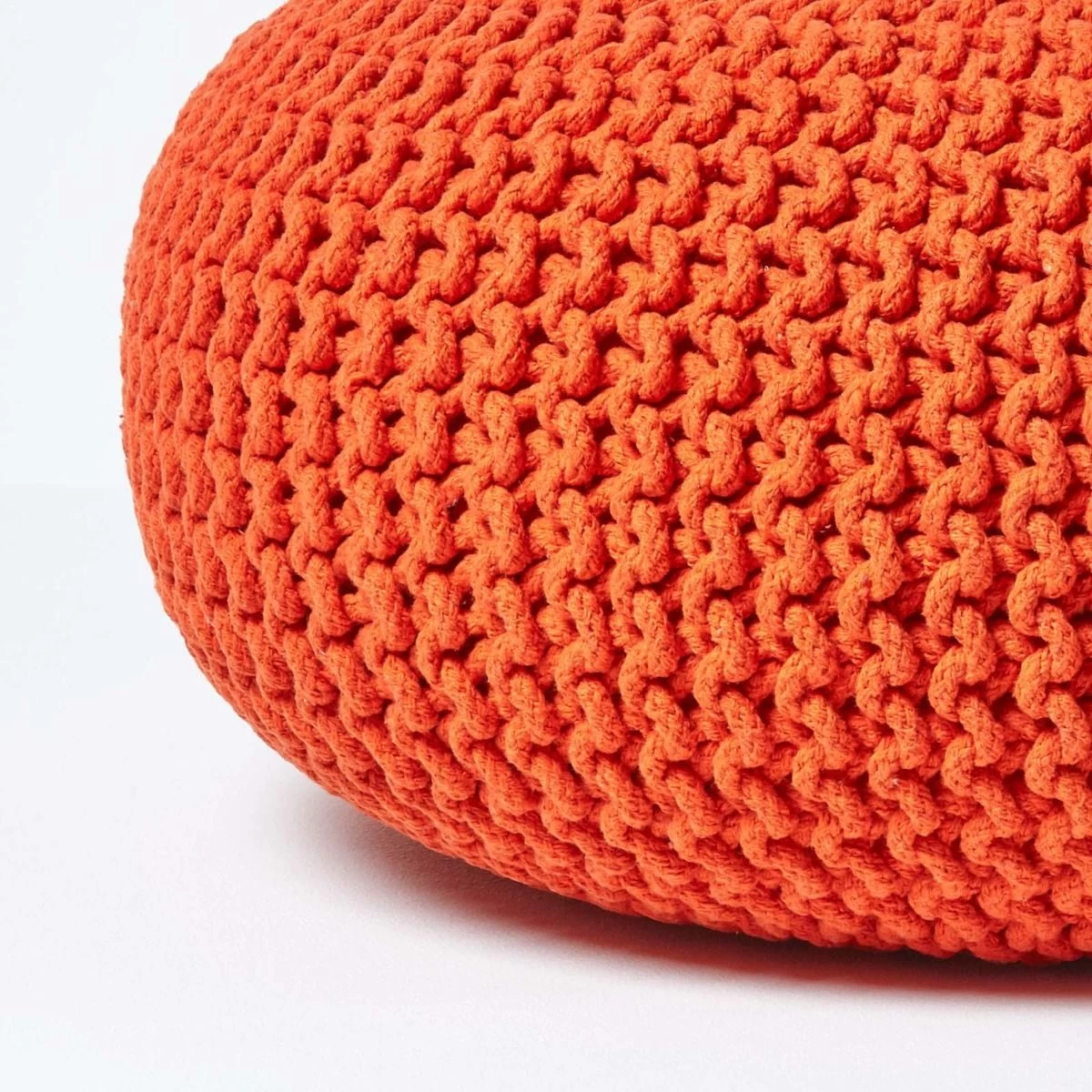 Burnt Orange Large Round Cotton Knitted Pouffe Footstool - Image 4