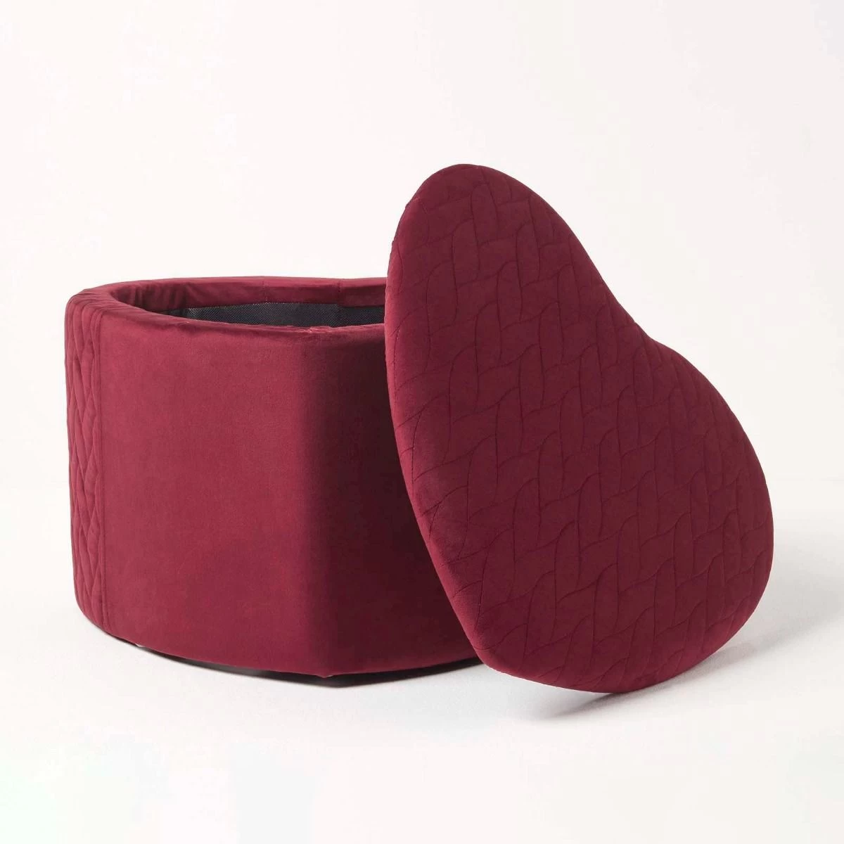Arundel Heart-Shaped Velvet Footstool With Storage, Red - Image 4