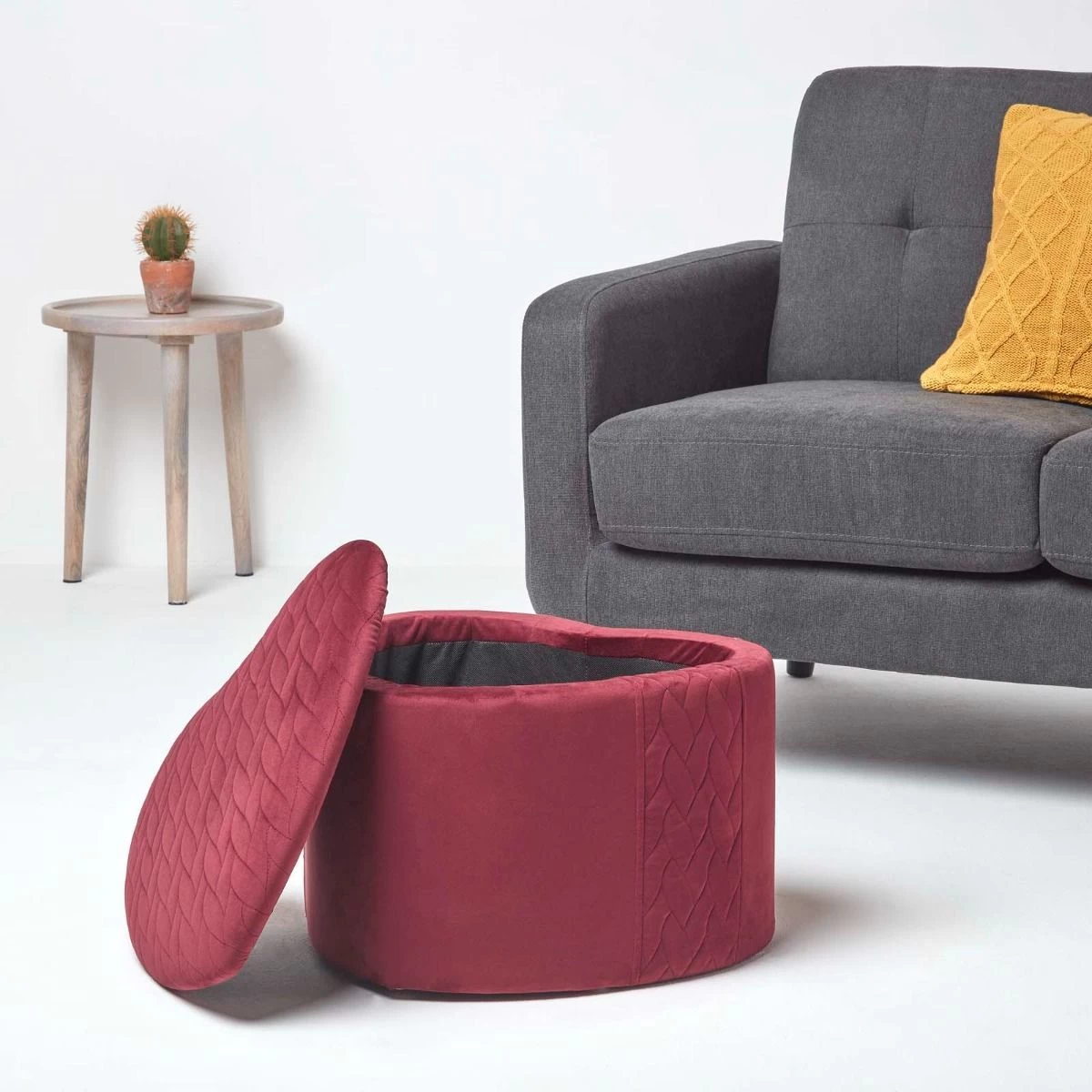 Arundel Heart-Shaped Velvet Footstool With Storage, Red - Image 6