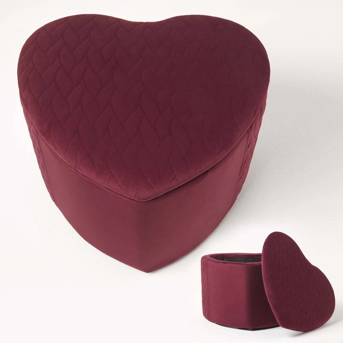 Arundel Heart-Shaped Velvet Footstool With Storage, Red