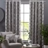 Grey Ginkgo Eyelet Curtain Pair