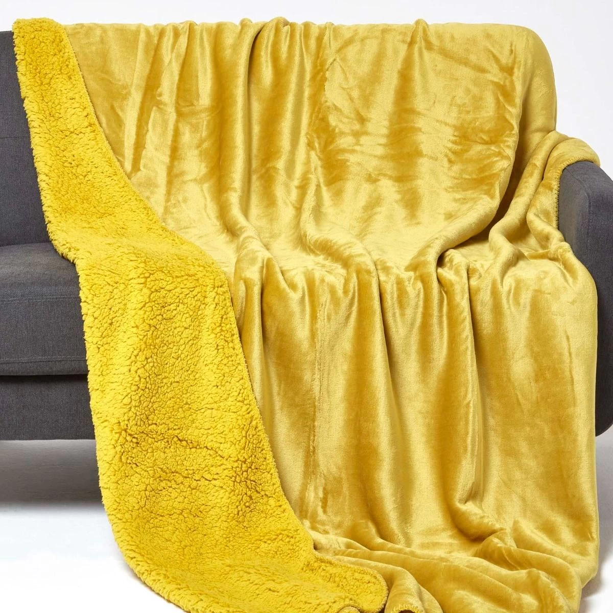 Mustard Soft Velvet Fleece Throw - Image 2