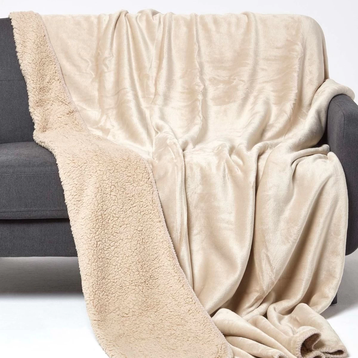 Natural Taupe Soft Velvet Fleece Throw - Image 2