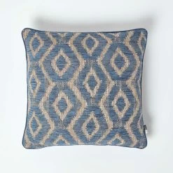Woven Ikat Blue Filled Cushion, 43 X 43 Cm