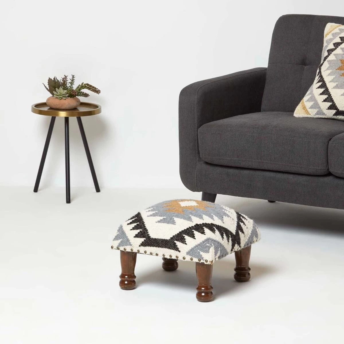 Agra Handwoven Kilim Footstool - Image 5