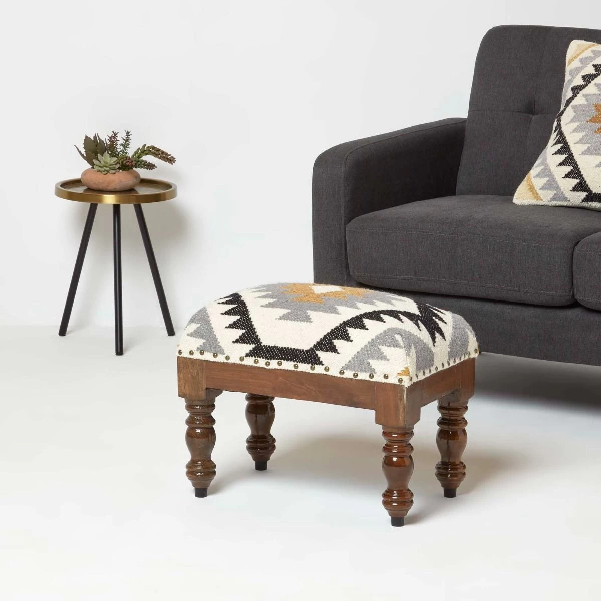 Agra Handwoven Kilim Footstool - Image 4