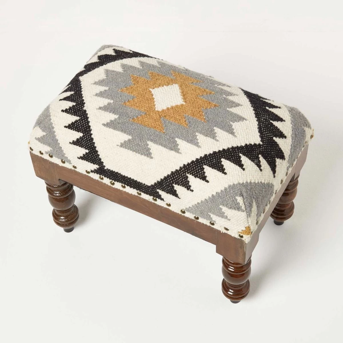 Agra Handwoven Kilim Footstool - Image 8