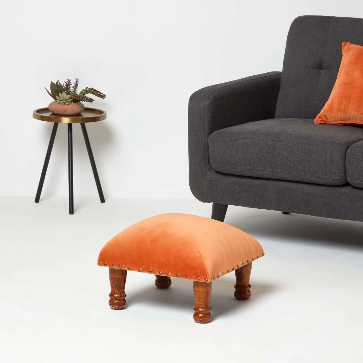 Mable Burnt Orange Velvet Footstool - Image 5