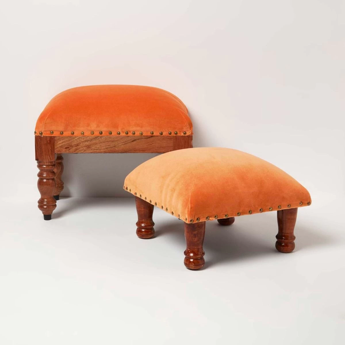 Mable Burnt Orange Velvet Footstool - Image 9