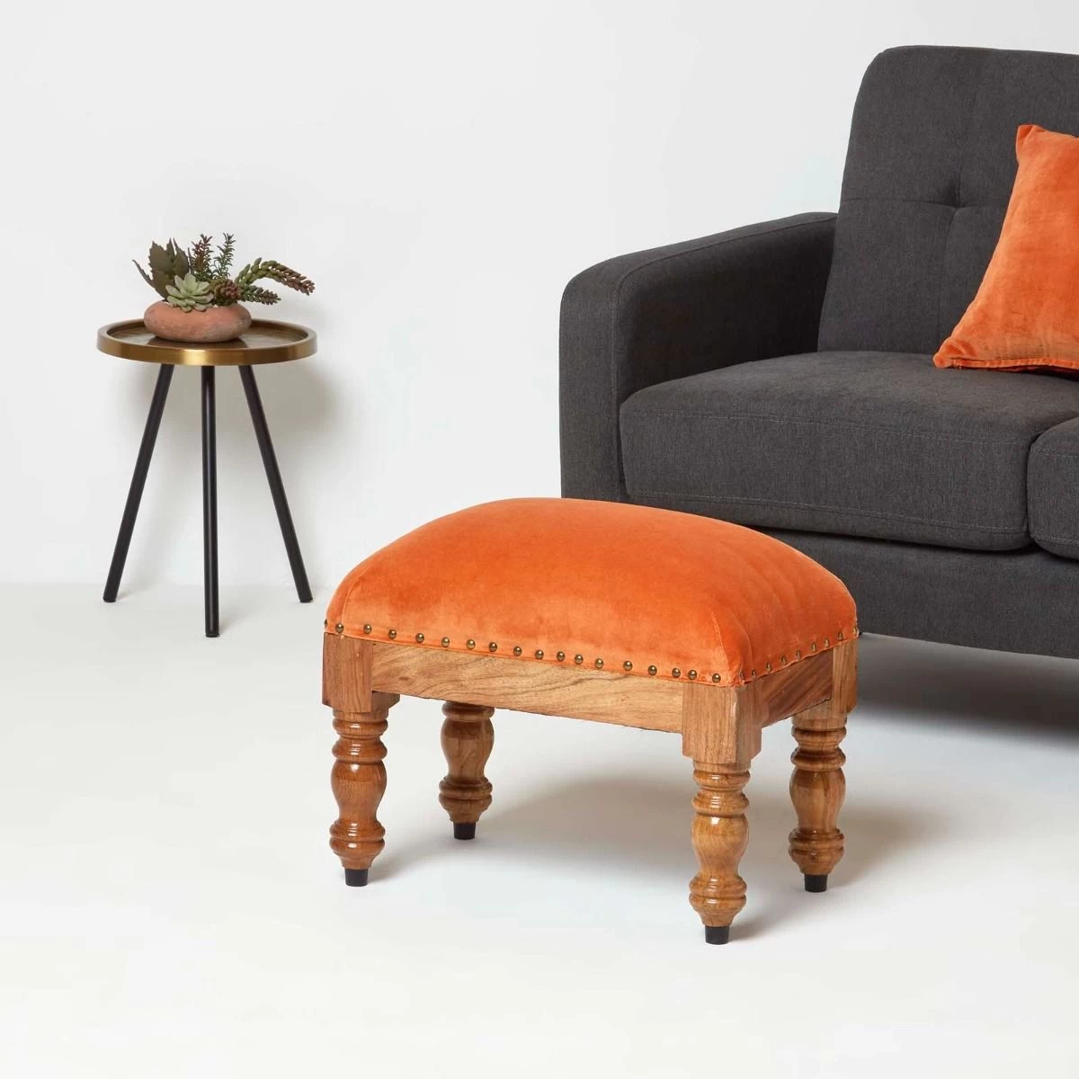 Mable Burnt Orange Velvet Footstool - Image 6