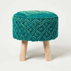 Willow Macrame Teal Green Footstool