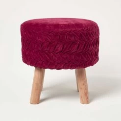 Lyla Dark Pink Pleated Velvet Footstool, 40 Cm Tall