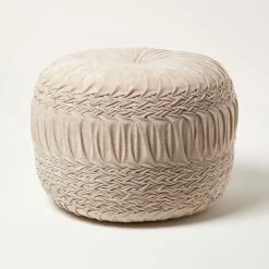 Sofia Pleated Velvet Cream Pouffe