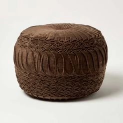 Sofia Pleated Velvet Chocolate Brown Pouffe