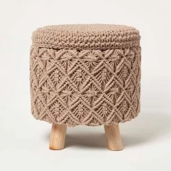 Indy Brown Macrame Storage Footstool