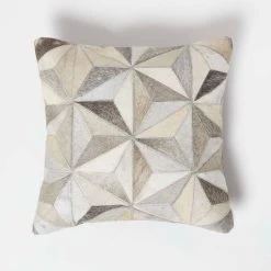 Geometric Star Grey Leather Cushion 45 X 45 Cm
