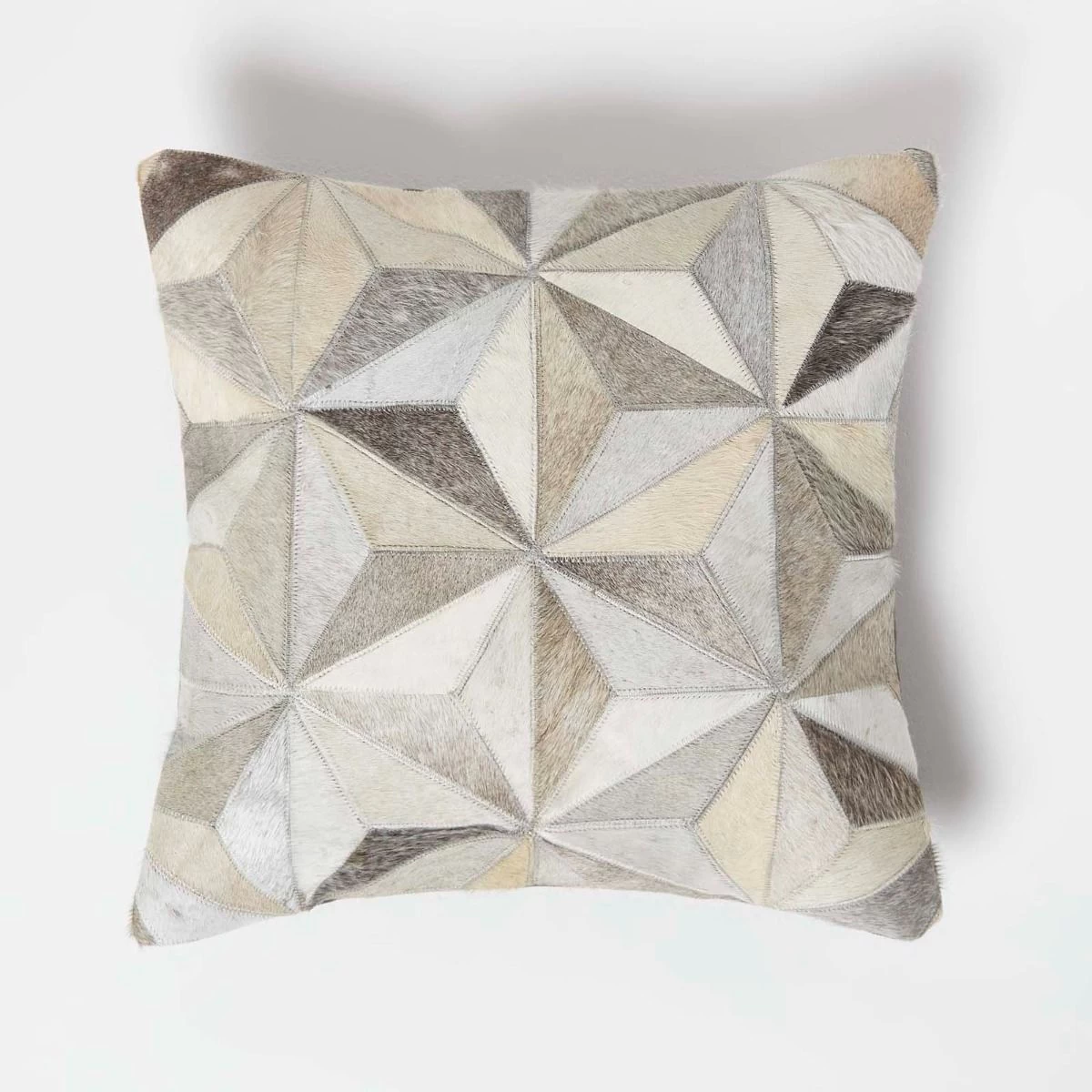 Geometric Star Grey Leather Cushion 45 X 45 Cm