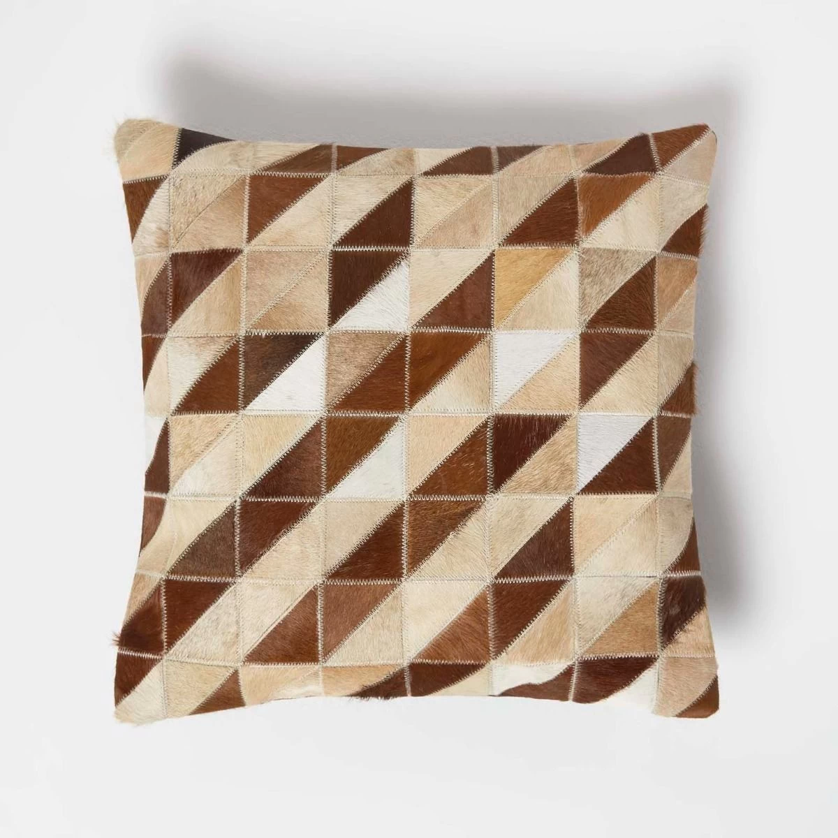 Diamond Check Cream & Brown Leather Cushion 45 X 45 Cm