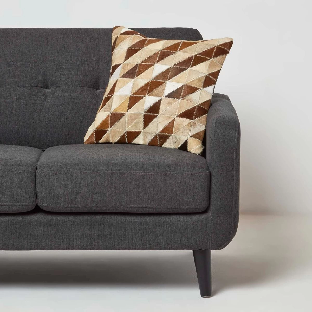 Diamond Check Cream & Brown Leather Cushion 45 X 45 Cm - Image 2