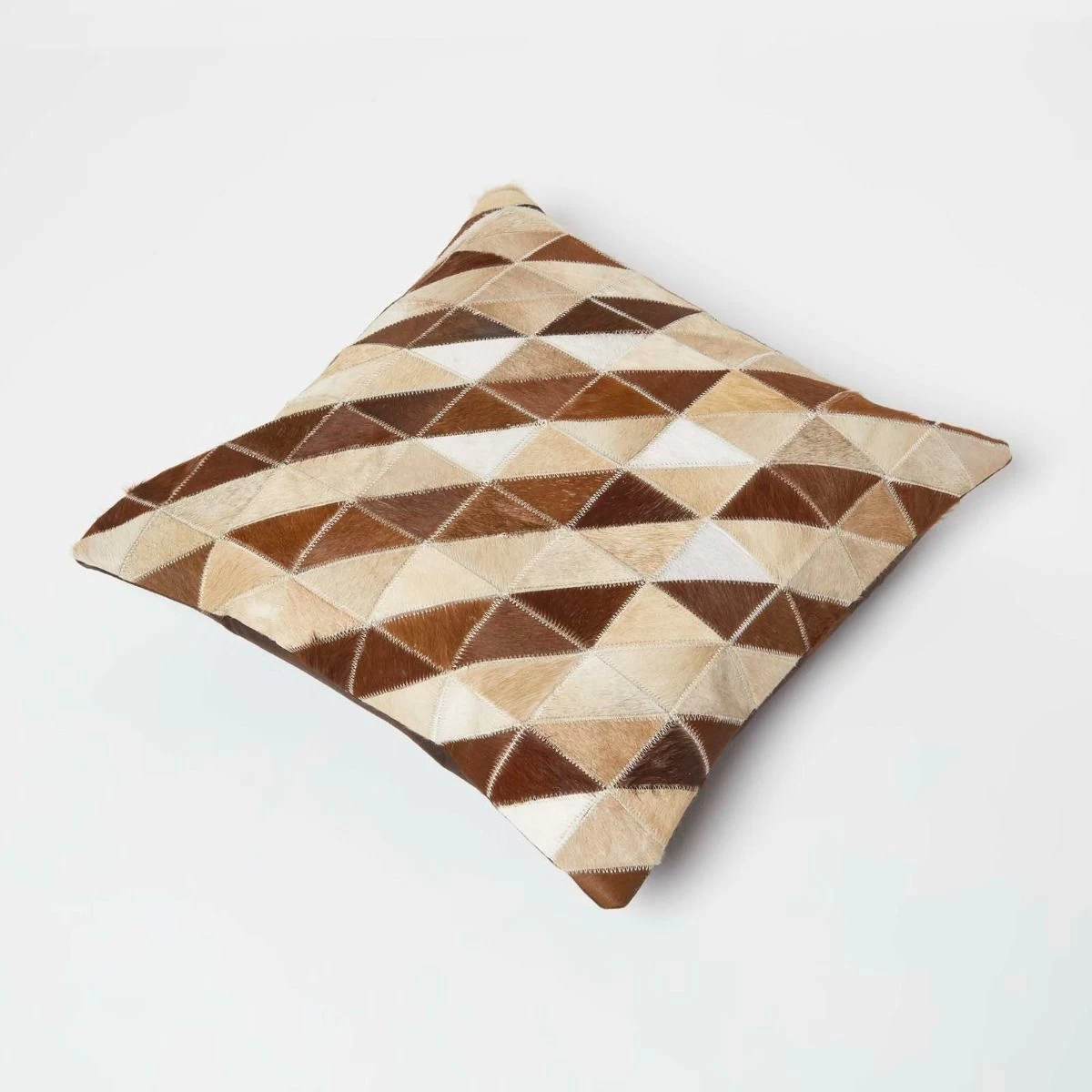 Diamond Check Cream & Brown Leather Cushion 45 X 45 Cm - Image 5