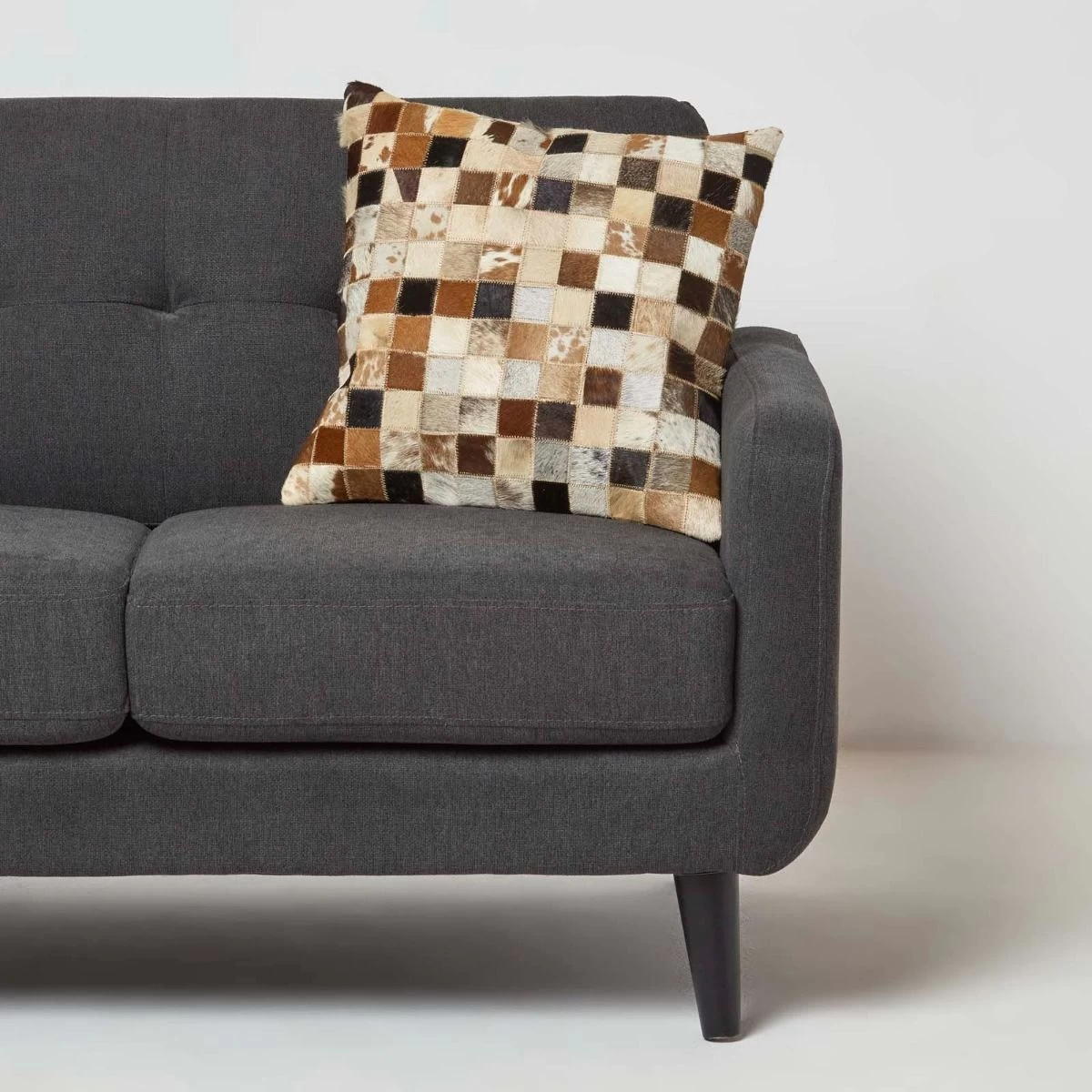 Small Block Check Brown & Cream Leather Cushion 45 X 45 Cm - Image 2
