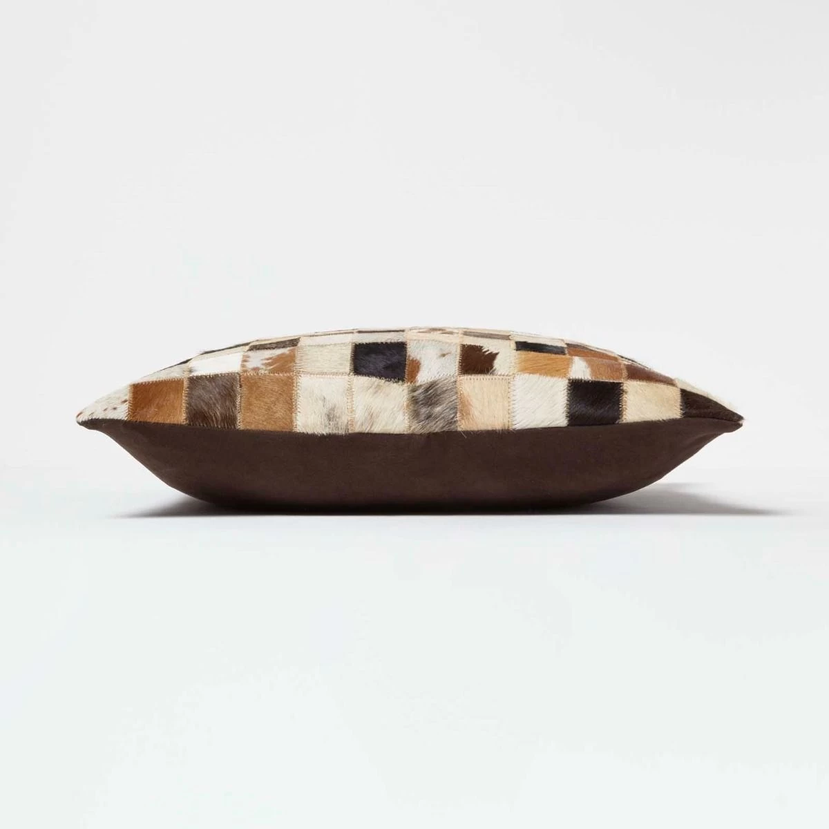 Small Block Check Brown & Cream Leather Cushion 45 X 45 Cm - Image 4