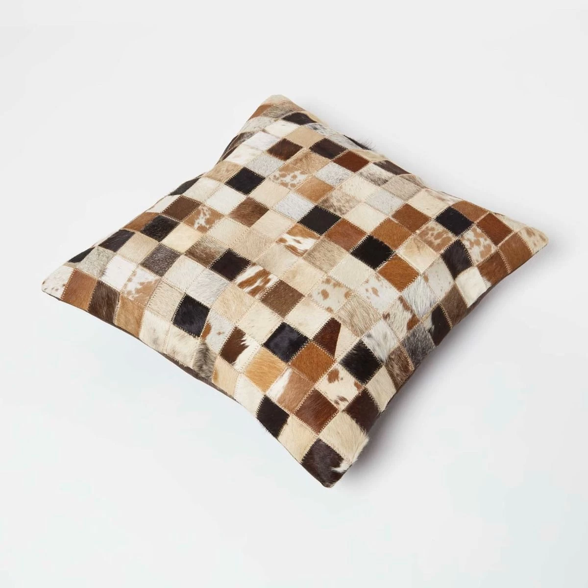 Small Block Check Brown & Cream Leather Cushion 45 X 45 Cm - Image 5