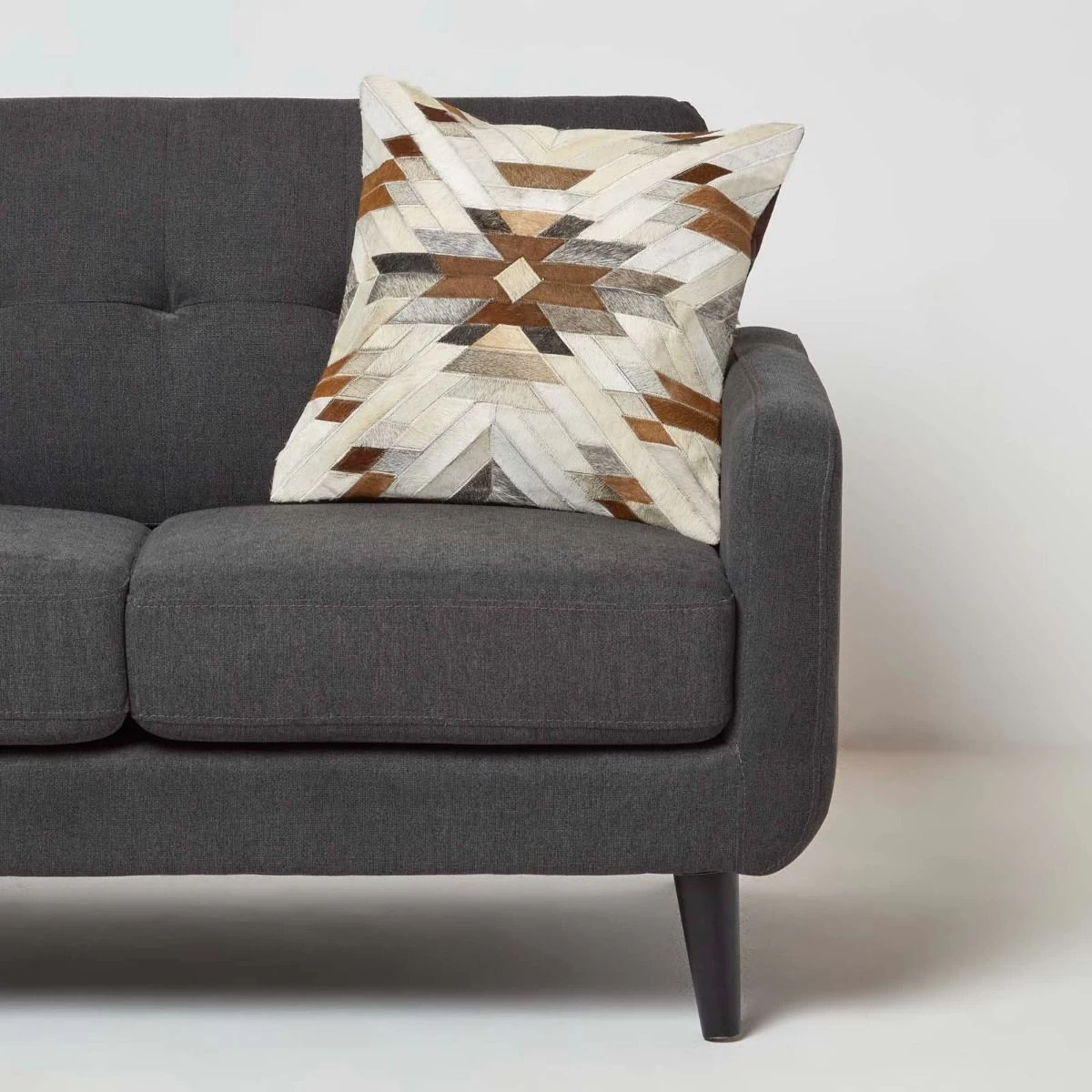 Geometric Star Brown & Cream Leather Cushion 45 X 45 Cm - Image 2