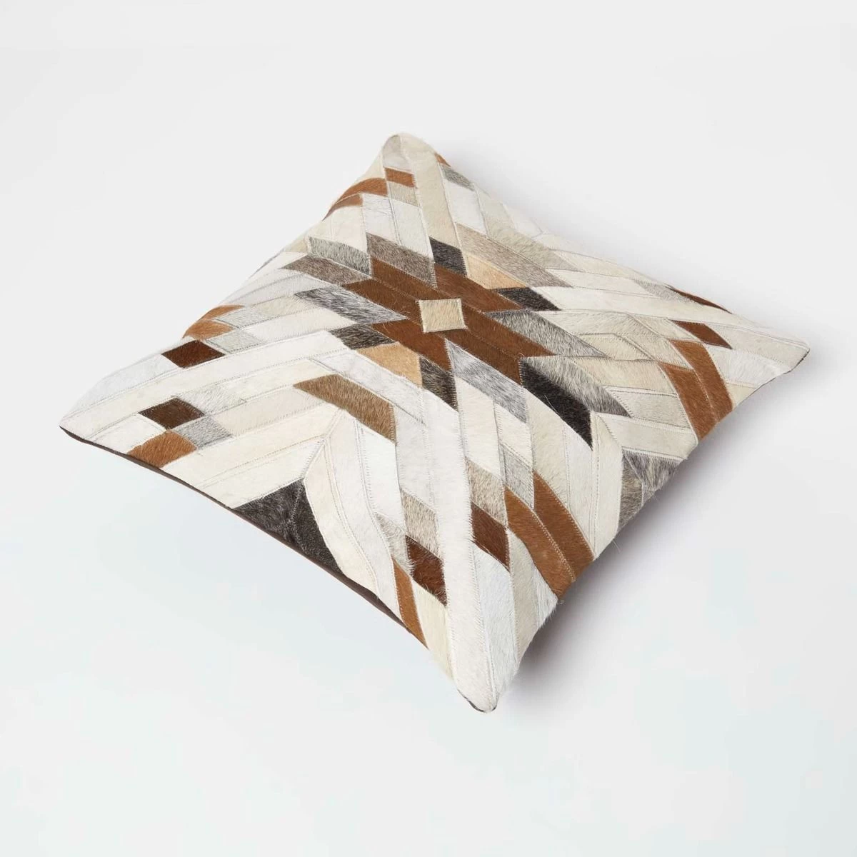 Geometric Star Brown & Cream Leather Cushion 45 X 45 Cm - Image 5