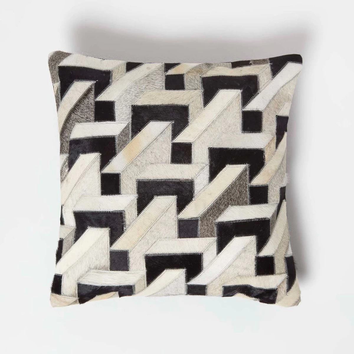 Geometric Block Brown & Cream Leather Cushion 45 X 45 Cm