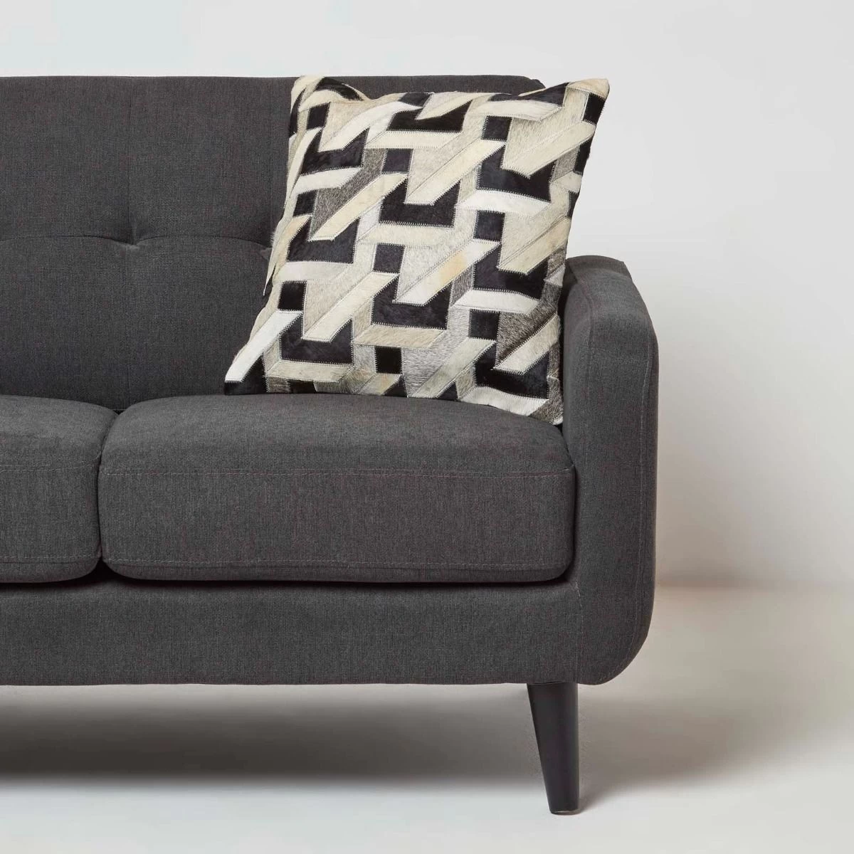 Geometric Block Brown & Cream Leather Cushion 45 X 45 Cm - Image 2