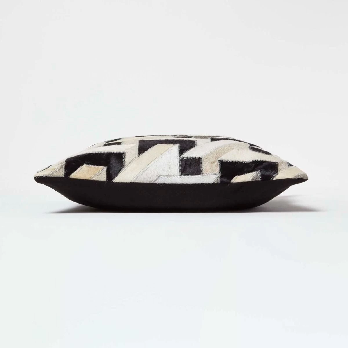 Geometric Block Brown & Cream Leather Cushion 45 X 45 Cm - Image 4
