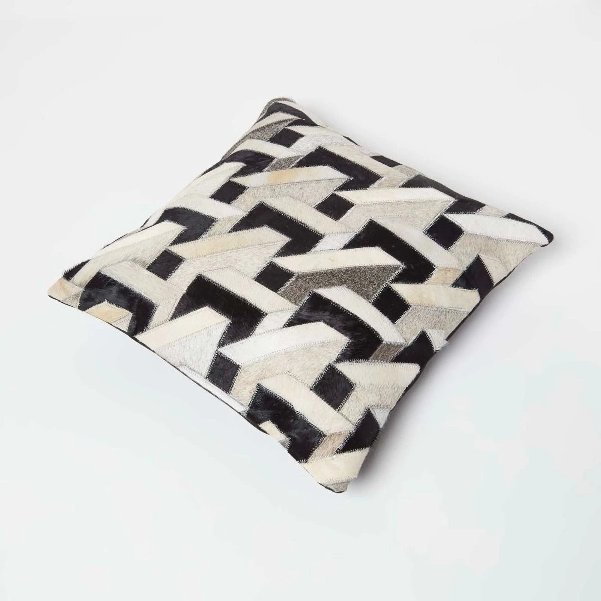 Geometric Block Brown & Cream Leather Cushion 45 X 45 Cm - Image 5