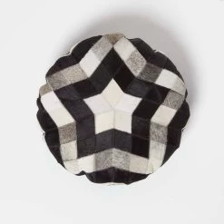 Geometric Star Brown & Cream Round Leather Cushion 40 Cm